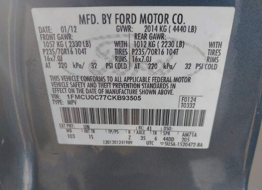 Photo 9 of 2012 Ford Escape XLS (VIN 1FMCU0C77CKB93505)