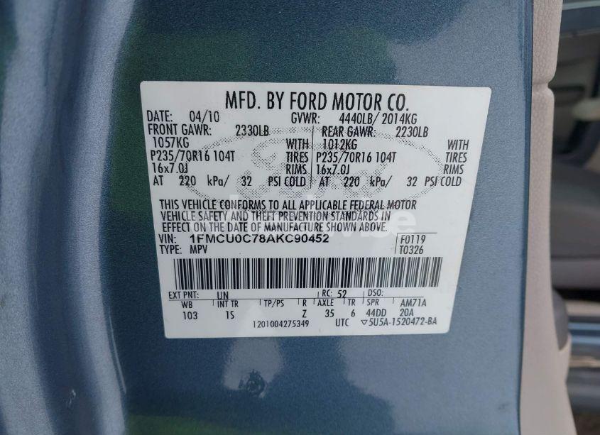 Photo 9 of 2010 Ford Escape XLS (VIN 1FMCU0C78AKC90452)