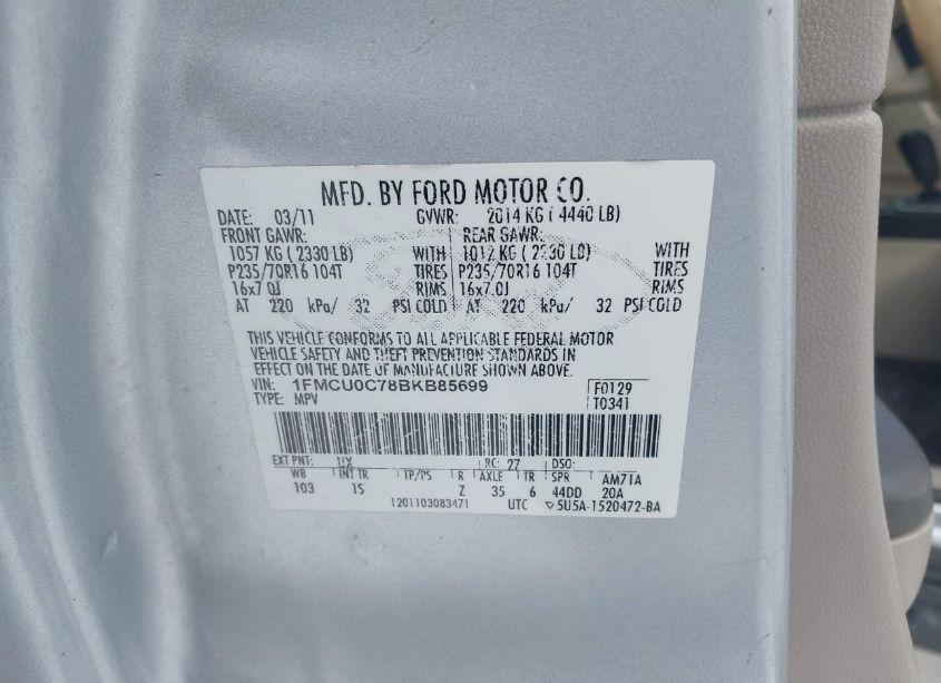 Photo 9 of 2011 Ford Escape XLS (VIN 1FMCU0C78BKB85699)