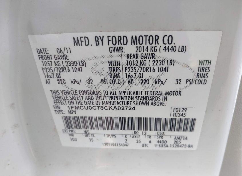 Photo 9 of 2012 Ford Escape XLS (VIN 1FMCU0C78CKA02724)