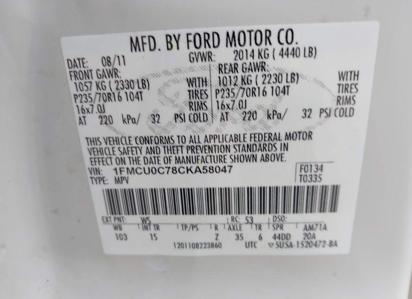 Photo 9 of 2012 Ford Escape (VIN 1FMCU0C78CKA58047)