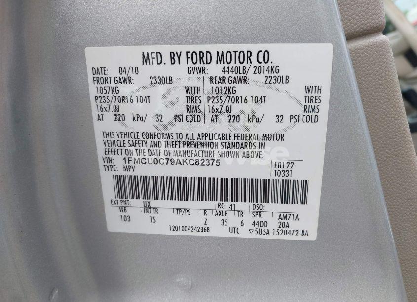 Photo 9 of 2010 Ford Escape XLS (VIN 1FMCU0C79AKC82375)