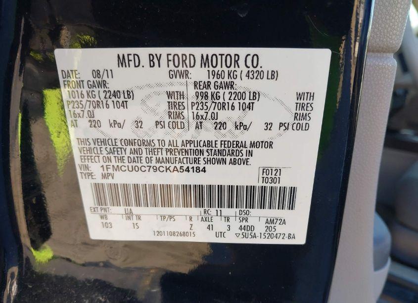 Photo 9 of 2012 Ford Escape XLS (VIN 1FMCU0C79CKA54184)
