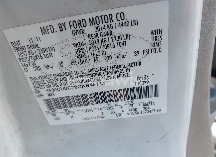 Photo 9 of 2012 Ford Escape XLS (VIN 1FMCU0C79CKB45133)