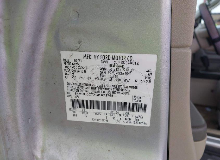 Photo 9 of 2012 Ford Escape XLS (VIN 1FMCU0C7XCKA71768)