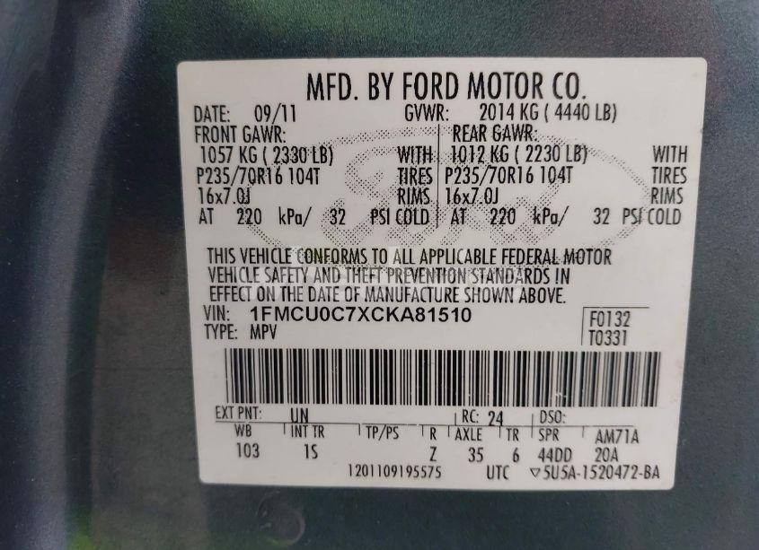 Photo 9 of 2012 Ford Escape XLS (VIN 1FMCU0C7XCKA81510)