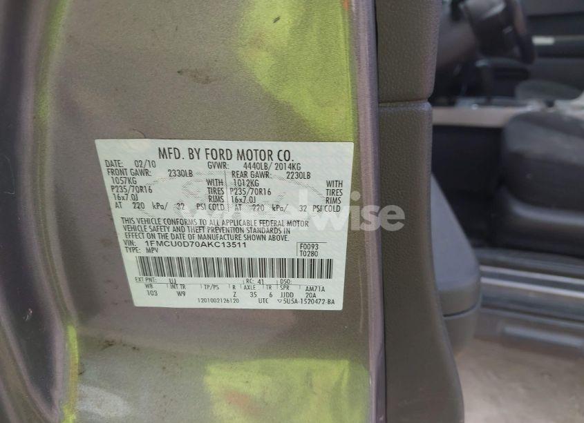 Photo 9 of 2010 Ford Escape XLT (VIN 1FMCU0D70AKC13511)