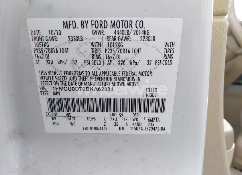 Photo 9 of 2011 Ford Escape XLT (VIN 1FMCU0D70BKA62834)