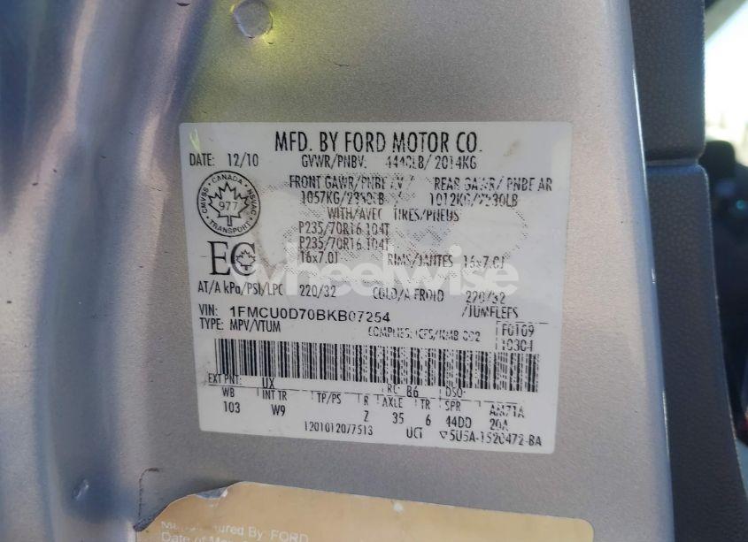 Photo 9 of 2011 Ford Escape XLT AUTOMATIC (VIN 1FMCU0D70BKB07254)