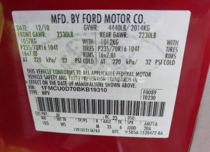 Photo 9 of 2011 Ford Escape XLT (VIN 1FMCU0D70BKB19310)