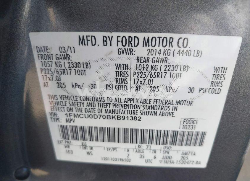 Photo 9 of 2011 Ford Escape XLT (VIN 1FMCU0D70BKB91382)