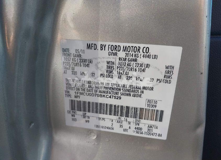 Photo 9 of 2011 Ford Escape XLT (VIN 1FMCU0D70BKC47529)