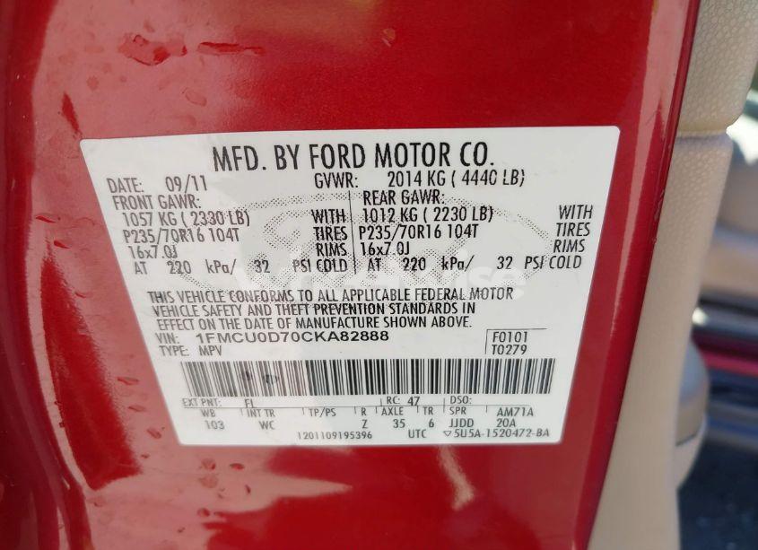 Photo 9 of 2012 Ford Escape XLT (VIN 1FMCU0D70CKA82888)