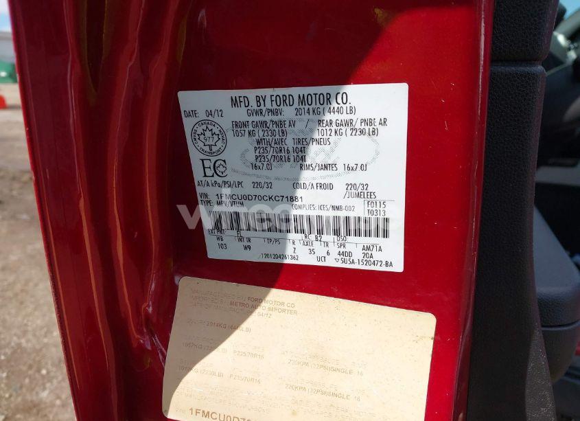 Photo 9 of 2012 Ford Escape XLT (VIN 1FMCU0D70CKC71881)