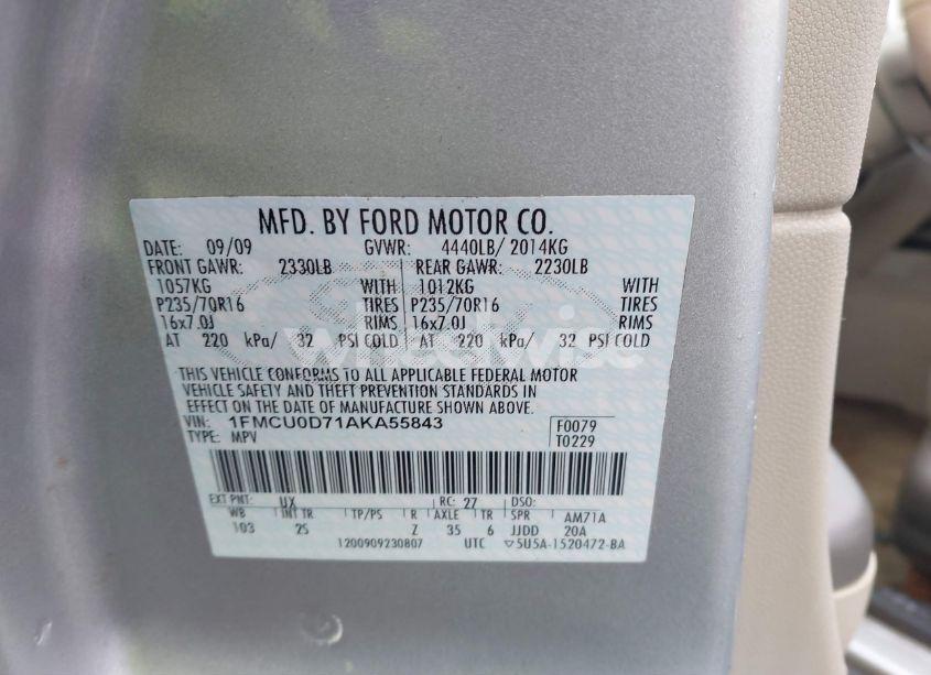 Photo 9 of 2010 Ford Escape XLT (VIN 1FMCU0D71AKA55843)