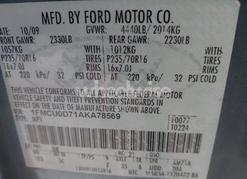 Photo 9 of 2010 Ford Escape XLT (VIN 1FMCU0D71AKA78569)