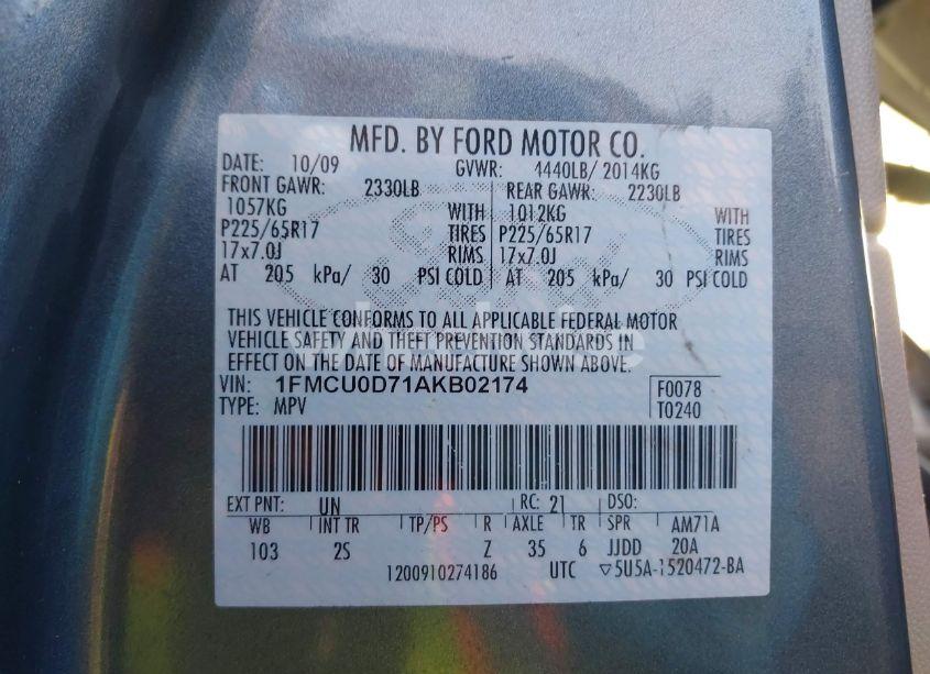 Photo 9 of 2010 Ford Escape XLT (VIN 1FMCU0D71AKB02174)