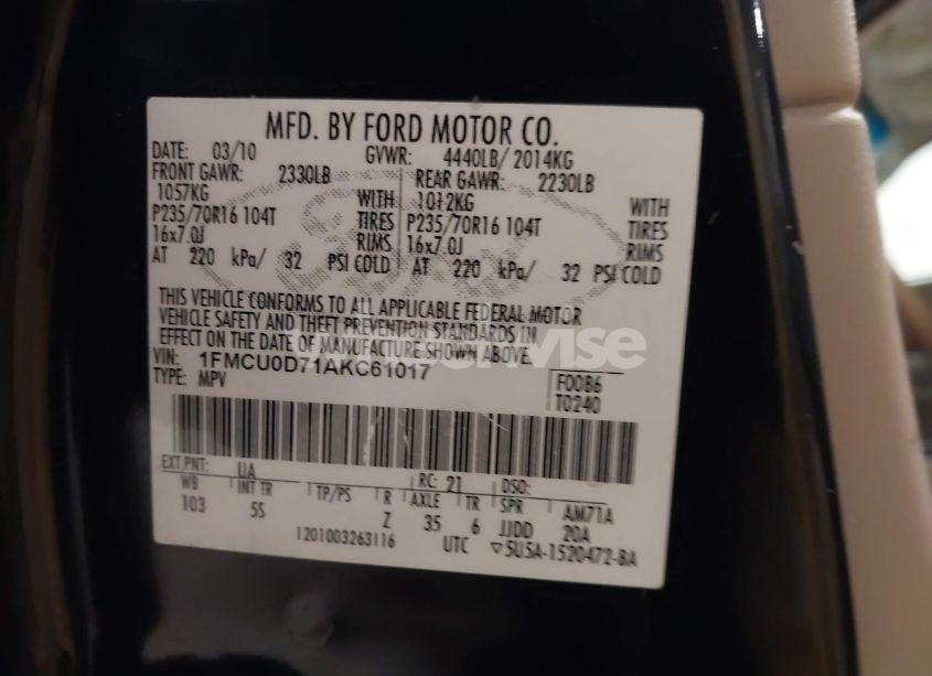 Photo 9 of 2010 Ford Escape XLT (VIN 1FMCU0D71AKC61017)