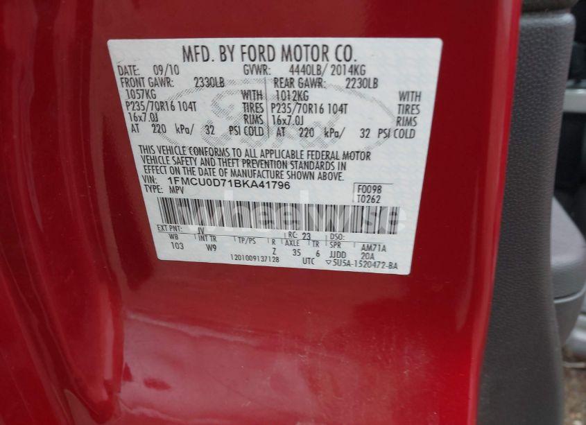 Photo 9 of 2011 Ford Escape XLT (VIN 1FMCU0D71BKA41796)