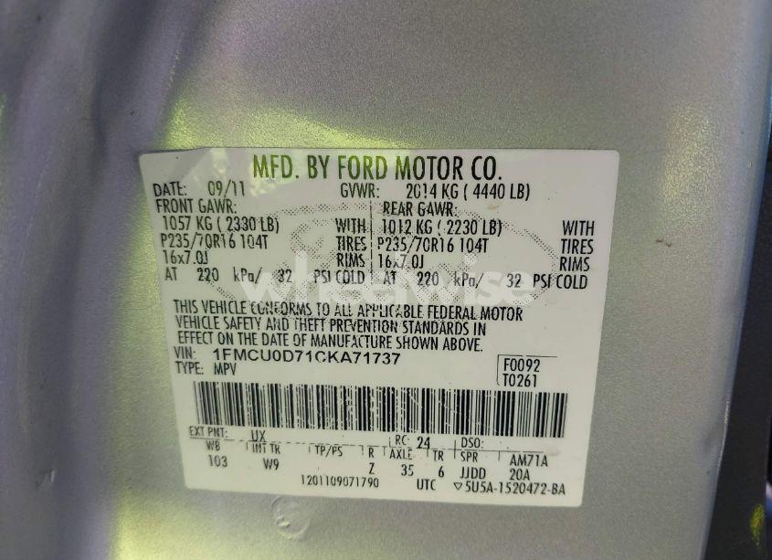 Photo 9 of 2012 Ford Escape XLT (VIN 1FMCU0D71CKA71737)