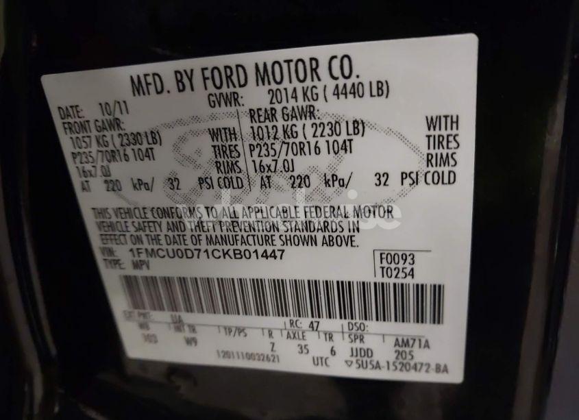 Photo 9 of 2012 Ford Escape XLT (VIN 1FMCU0D71CKB01447)