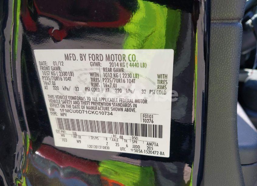 Photo 9 of 2012 Ford Escape XLT (VIN 1FMCU0D71CKC10734)