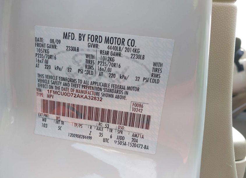 Photo 9 of 2010 Ford Escape XLT (VIN 1FMCU0D72AKA32832)