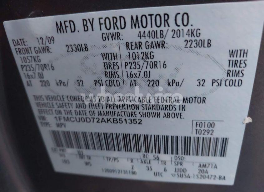 Photo 9 of 2010 Ford Escape XLT (VIN 1FMCU0D72AKB51352)