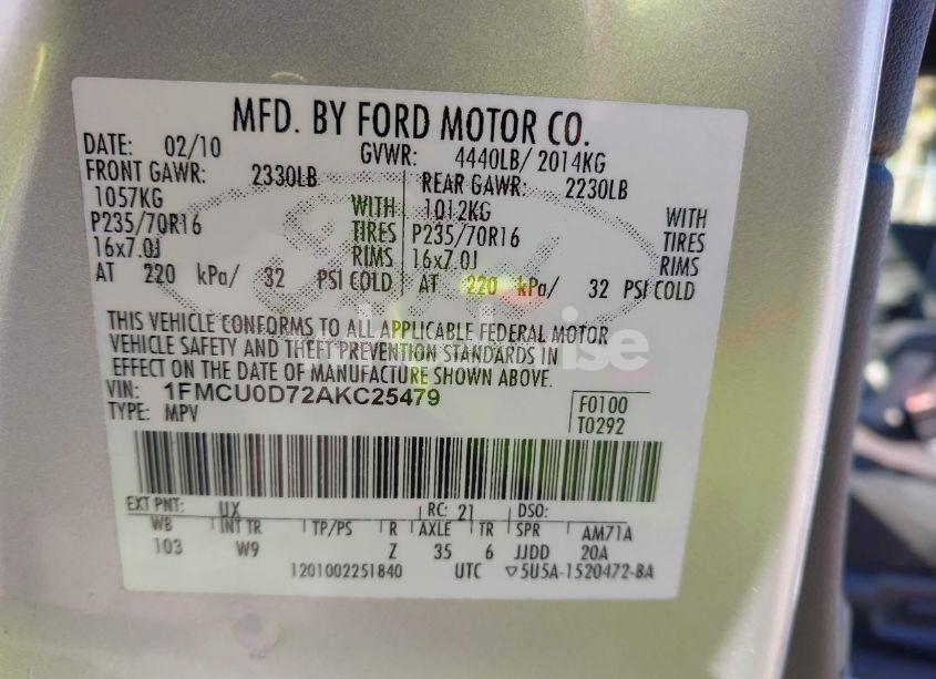 Photo 9 of 2010 Ford Escape XLT (VIN 1FMCU0D72AKC25479)