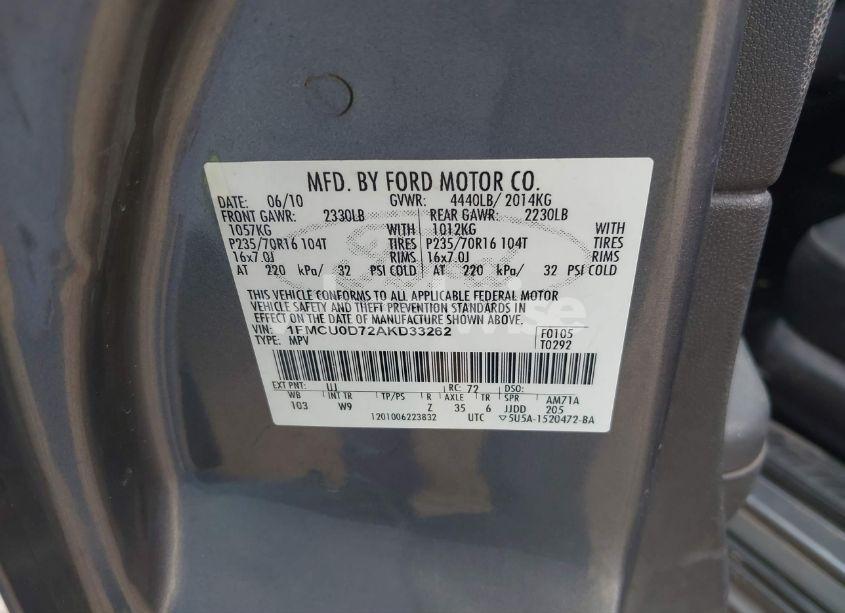 Photo 9 of 2010 Ford Escape XLT (VIN 1FMCU0D72AKD33262)