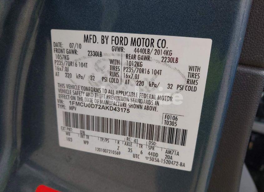 Photo 9 of 2010 Ford Escape XLT (VIN 1FMCU0D72AKD43175)