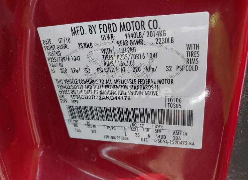 Photo 9 of 2010 Ford Escape XLT (VIN 1FMCU0D72AKD44178)