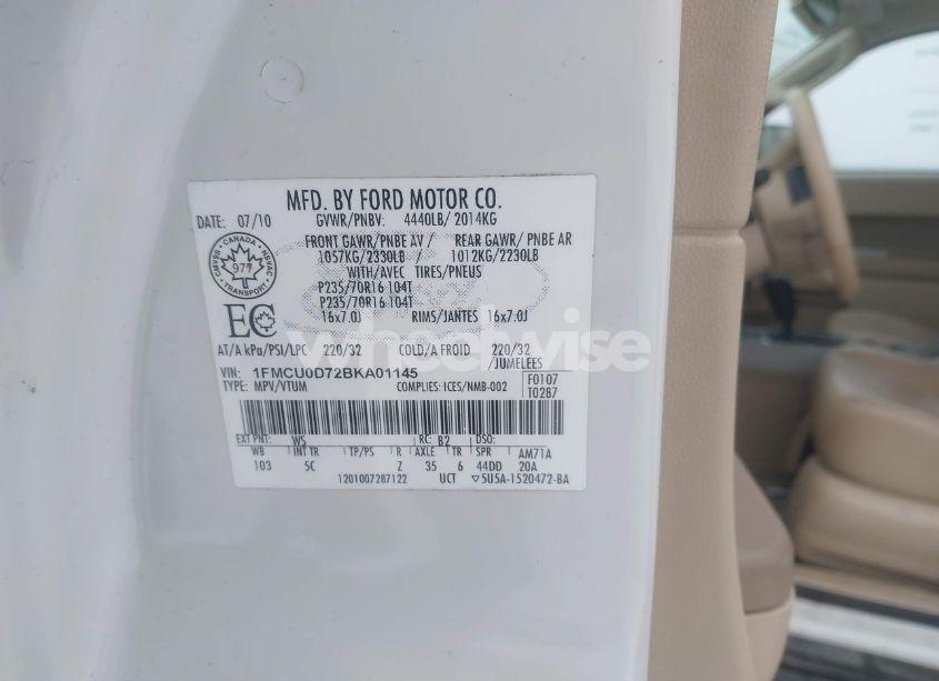 Photo 9 of 2011 Ford Escape XLT AUTOMATIC (VIN 1FMCU0D72BKA01145)