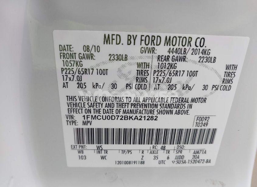 Photo 9 of 2011 Ford Escape XLT (VIN 1FMCU0D72BKA21282)
