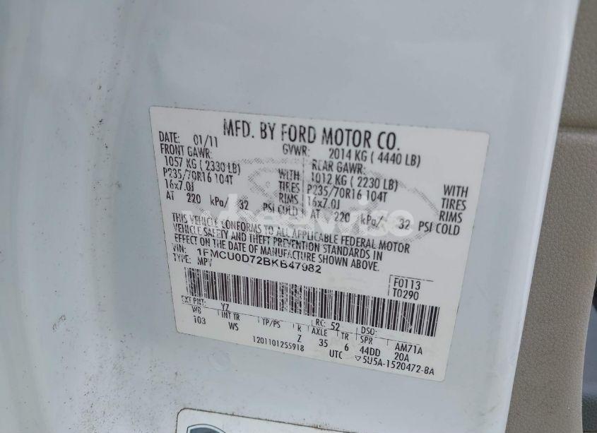 Photo 9 of 2011 Ford Escape XLT (VIN 1FMCU0D72BKB47982)