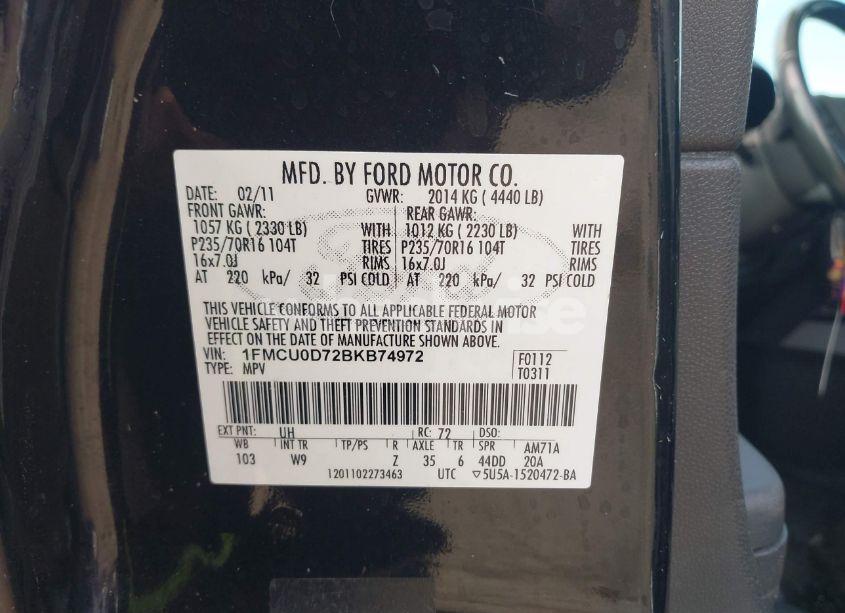 Photo 9 of 2011 Ford Escape XLT (VIN 1FMCU0D72BKB74972)