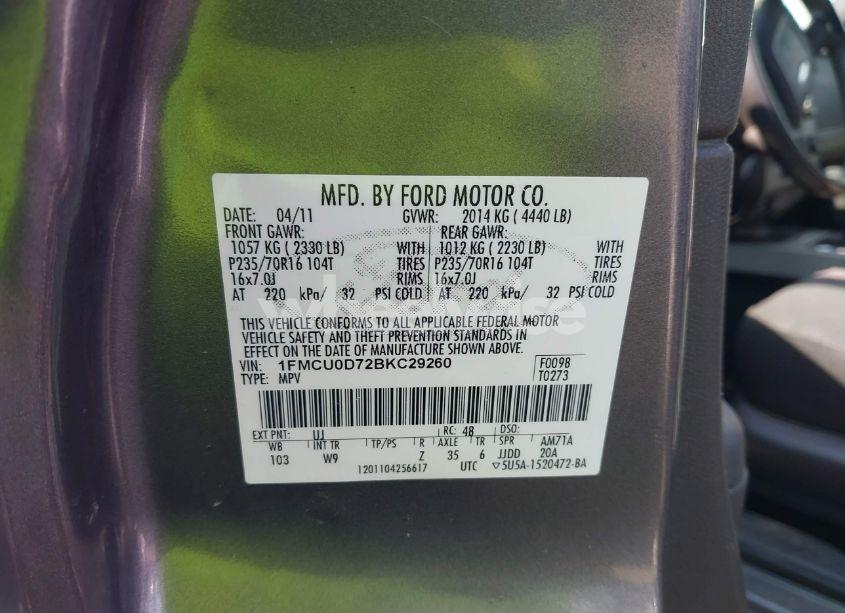 Photo 9 of 2011 Ford Escape XLT (VIN 1FMCU0D72BKC29260)