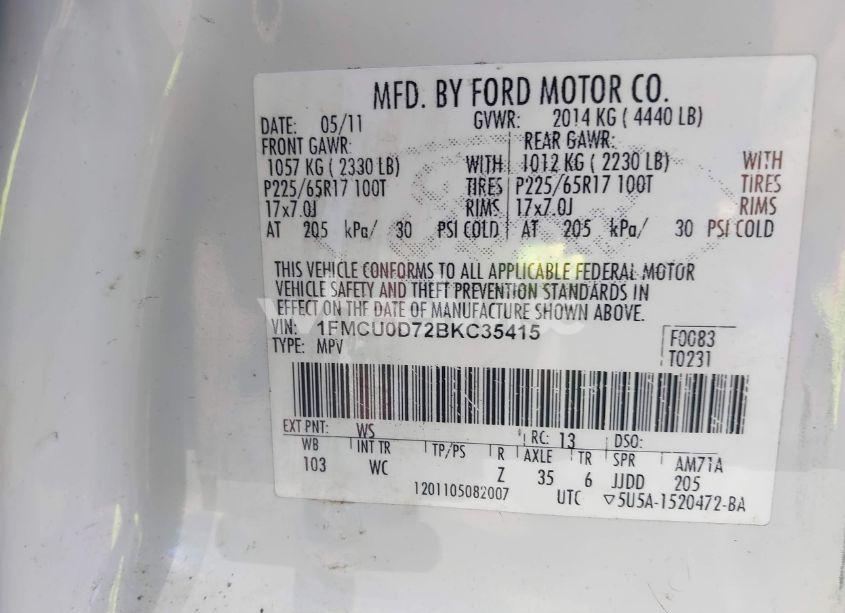 Photo 9 of 2011 Ford Escape XLT (VIN 1FMCU0D72BKC35415)