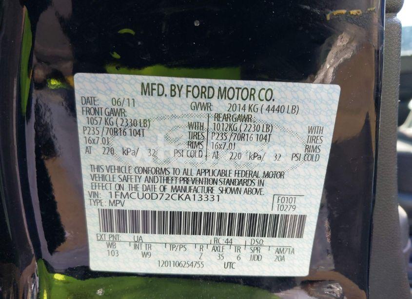 Photo 9 of 2012 Ford Escape XLT (VIN 1FMCU0D72CKA13331)