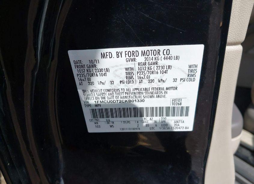 Photo 9 of 2012 Ford Escape XLT (VIN 1FMCU0D72CKB01330)