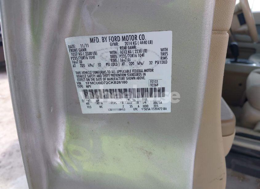 Photo 9 of 2012 Ford Escape XLT (VIN 1FMCU0D72CKB26180)