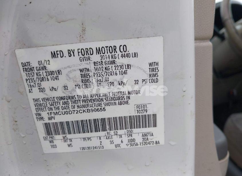 Photo 9 of 2012 Ford Escape XLT (VIN 1FMCU0D72CKB90655)