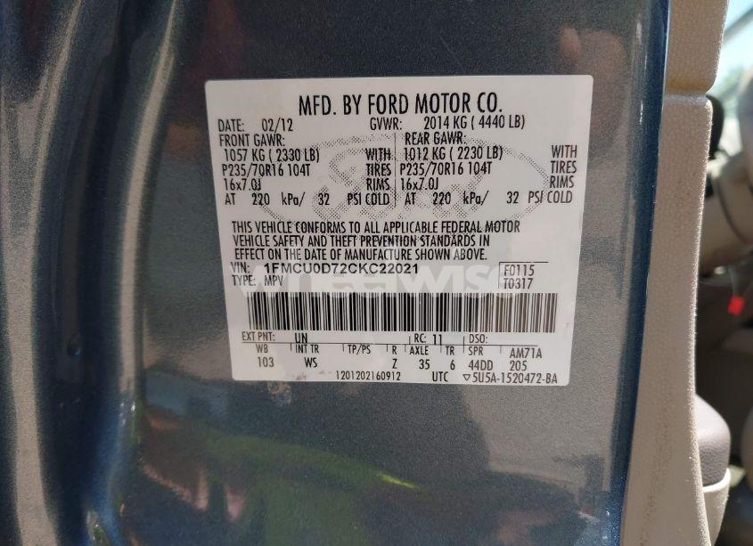 Photo 9 of 2012 Ford Escape XLT (VIN 1FMCU0D72CKC22021)