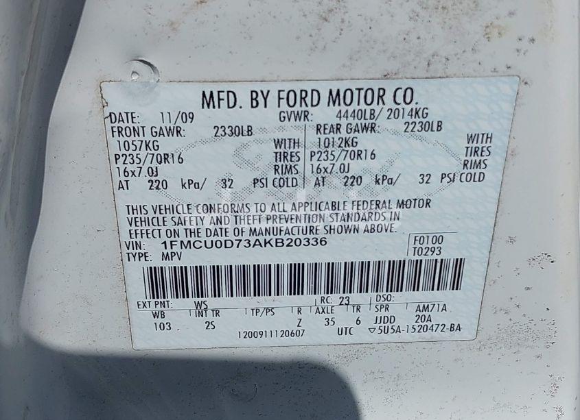 Photo 9 of 2010 Ford Escape XLT (VIN 1FMCU0D73AKB20336)