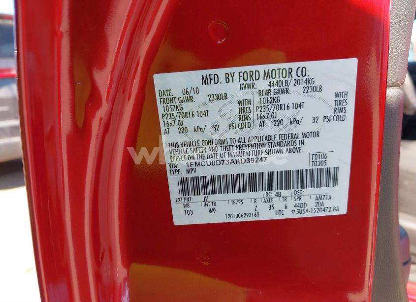 Photo 9 of 2010 Ford Escape XLT (VIN 1FMCU0D73AKD39247)