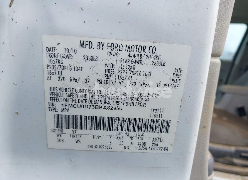 Photo 9 of 2011 Ford Escape XLT (VIN 1FMCU0D73BKA82950)