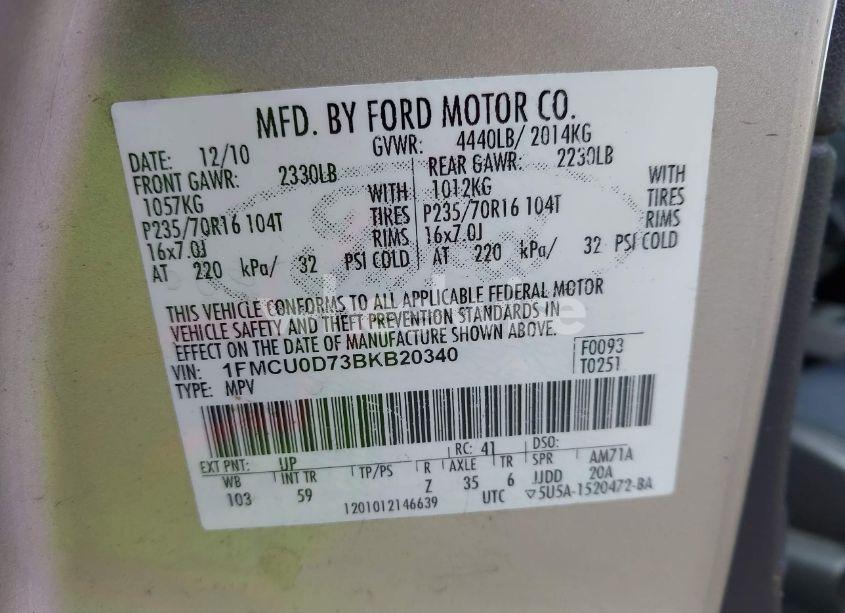 Photo 9 of 2011 Ford Escape XLT (VIN 1FMCU0D73BKB20340)