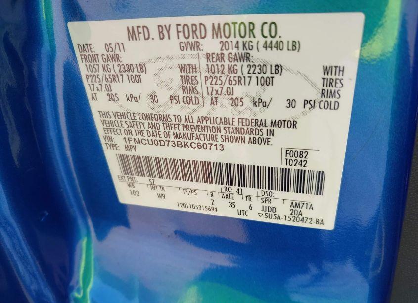 Photo 9 of 2011 Ford Escape XLT (VIN 1FMCU0D73BKC60713)