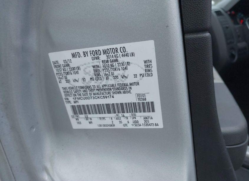 Photo 8 of 2012 Ford Escape XLT (VIN 1FMCU0D73CKC59174)