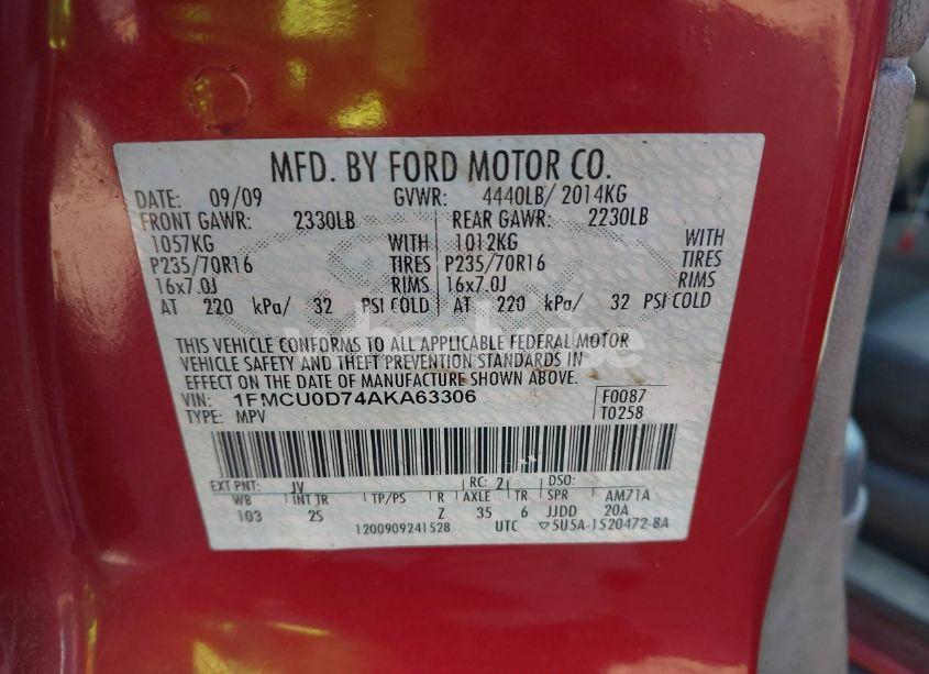 Photo 9 of 2010 Ford Escape XLT (VIN 1FMCU0D74AKA63306)